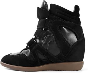 Baskets compensées pour <span class=keywords><strong>femme</strong></span> en daim rose à <span class=keywords><strong>talon</strong></span> haut, plateforme, bout rond, triple bride, fermeture auto-agrippante, style <span class=keywords><strong>tennis</strong></span>, décontractées - Product Image 4