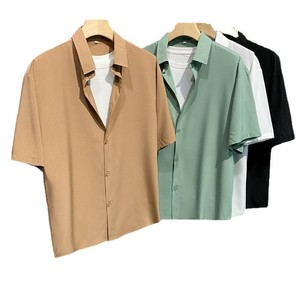 Camicia da uomo primaverile a maniche corte, casual, traspirante, in seta ghiaccio, ad asciugatura rapida, non stirabile, con bottoni singoli - Product Image 2