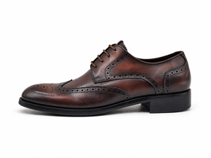 Zapatos Oxford de vestir formales con cordones y punta redonda de cuero genuino para hombre, color marrón - Product Image 5
