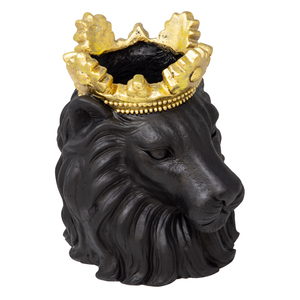 Vaso Decorativo a Forma di Testa di Leone con Corona Dorata, Nero, per Piante da Interno ed Esterno - Product Image 2