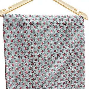 **Grey Pink Floral Hand Block Print Cotton Fabric Jaipur Sanganeri Printed Running Fabric Premium Soft Breathable Handmade - Product Image 1