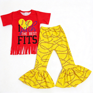 Girls Milk Silk Printed 2PCS Outfit Ruffle <b>Top</b> & Flare Pants OEM ODM Custom Toddler Kids Clothing Set - Product Image 2