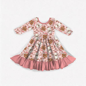 Noël enfant en bas âge bébé filles vêtements à volants garniture Twirl robe noël Coquette nœud à manches longues enfants fille à volants bambou Twirl robe - Product Image 3