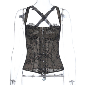 Nouveau Corset Chic Femme en Dentelle et Baleines, Dos Nu, <span class=keywords><strong>Noir</strong></span>, Coupe Slim, Collection Printemps-Été 2026 – Idéal <span class=keywords><strong>pour</strong></span> la Plage et <span class=keywords><strong>les</strong></span> Soirées - Product Image 3