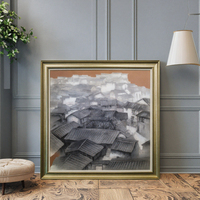 Fait à la main Original ville rurale chinoise toits en tuiles Style grès peinture décor à la maison ornement avec paysage oeuvre toile