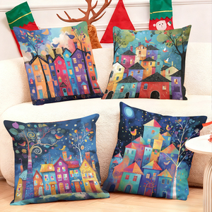 Coussins de village colorés et fantaisistes, décorés de chaussettes festives et de bois de cerf, pour un salon douillet. - Product Image 1