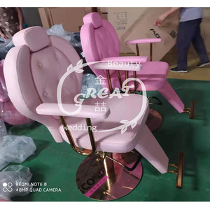 Salon de beauté équipement pompe hydraulique coupe de cheveux rose + or inclinable chaise de barbier robuste pour femme - Product Image 6