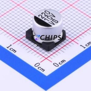 ตัวเก็บประจุแบบอิเล็กโทรไลต์อะลูมิเนียม SMD รุ่น VS1A221MF065000CE0 ขนาด D8xL6.5 มม. 220uF 20% 10V 8 มม. - Product Image 1