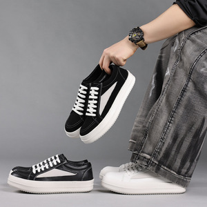 Chaussures pour hommes en cuir de vachette première couche, respirantes, durables, à lacets, style sportif décontracté, mocassins, chaussures de marche épaisses, tendance - Product Image 5