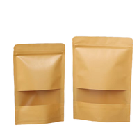 Nouvelles sacs d'emballage Doypack en papier kraft brun écologiques pour aliments avec fenêtre, pochette en papier kraft avec fenêtre