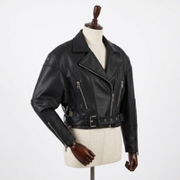 Blouson court noir en peau de mouton de qualité supérieure pour femme, avec fermeture éclair en cuir souple grainé, manches classiques, automne