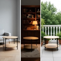 Table basse ronde moderne minimaliste durable à 2 niveaux avec structure en métal noir et rangement double couche pour la maison