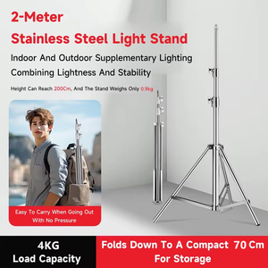 Trépied de studio en acier inoxydable épaissi de 2 m pour éclairage photographique, support de lumière pour tube de 25/22/19 mm, pour éclairage vidéo COB et boîte à lumière - Product Image 3