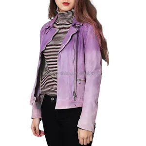 Ladies Garment Dyed biker Lamb Leather Jacket women