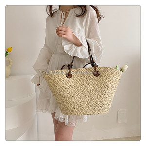 Bolso de Hombro de Paja a Rayas de Verano, Gran Capacidad, Casual, para Mujer, Bolso Tote de Mimbre Tejido para la Playa - Product Image 2