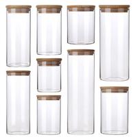 Récipients de stockage alimentaire en verre borosilicate résistant à la chaleur avec couvercle en bambou, boîte hermétique pour garde-manger, cuisine, épices, thé