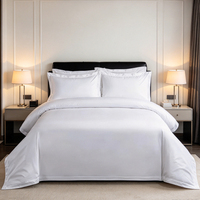 Parure de lit d'hôtel de luxe 300TC 100% coton, housse de couette, drap plat et taie d'oreiller doux et blancs pour grossistes en linge d'hôtel