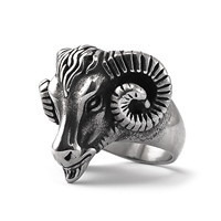 Bague pour homme en acier inoxydable, bijoux de mode, vente en gros, motif chèvre du dieu nordique Thor, bijoux vikings