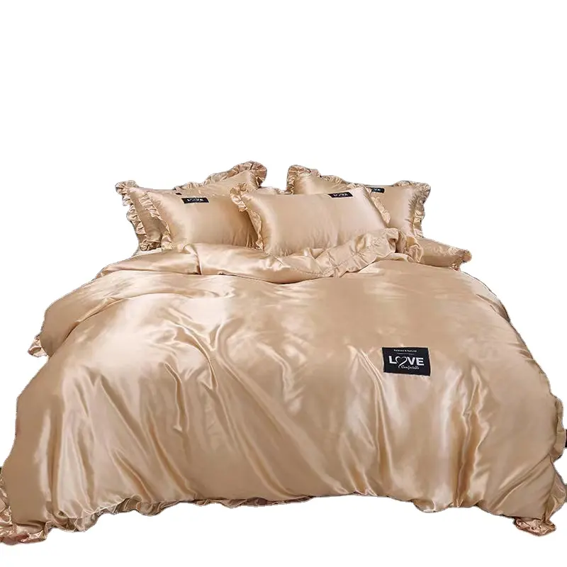 Satin Wholesale High Quality Luxury Textile Solid Color Silk Bed Sheet Duvet cover Twin Queen King Bedding Sets