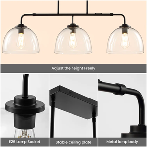Ciondolo da cucina a 3 luci <span class=keywords><strong>con</strong></span> luce regolabile in altezza moderno minimalista paralumi a cupola in vetro per sala da pranzo <span class=keywords><strong>lampadari</strong></span> lineari - Product Image 3