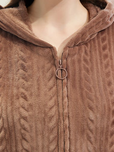 Vente en gros 2023 Nouveau Produit Haute Qualité Plus Size À Capuche Longue Robe Cordon Solide Thermique Peigné Coton Pyjamas Femmes - Product Image 5