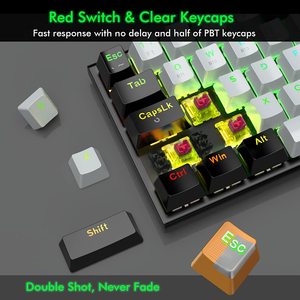 <b>Wireless</b> 60% Mechanical Gaming Keyboard Bt/2.4g Usb Type-c Rgb Backlit 63 Keys Compact Metal Red Switches Programmable - Product Image 3