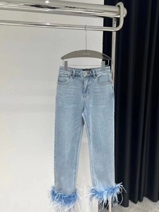 Jeans Y2K con Plumas para Mujer, <span class=keywords><strong>Pantalones</strong></span> Vaqueros Ajustados de Mezclilla para Primavera/Verano - Product Image 2