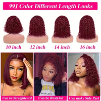 Perruque Lace Frontal Wig 13x4 Bordeaux Deep Water Wave, Perruque Frontale en Dentelle Transparente, Cheveux Humains, 12, 14 Pouces, 99J, Densité 200%