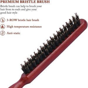 <span class=keywords><strong>Brosse</strong></span> démêlante en bois à 3 rangs avec logo personnalisé pour salon de coiffure, en poils de sanglier naturels, pour démêlage humide et coiffage, avec queue de rat pour le coiffage et le démêlage. - Product Image 2