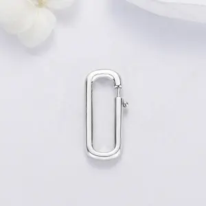 PVD Coating 925 Silver Oval Open Close Spring Gate Ring Pull Clasp Rectangle Charm Holder Enhancer Findings For Pendant Necklace