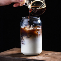 Gelas Tumbler Kristal Bebas Timbal 16oz dengan Tutup Bambu Desain Kreatif Estetis untuk Kopi Dingin & Soda, Cocok untuk Kembali ke Sekolah