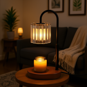 Lampe chauffe-bougie électrique en métal doré, hauteur réglable avec minuterie, pour cire et aromathérapie, utilisation sur table, intérieur - Product Image 2