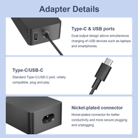 Cargador para Laptop Surface de 65W, Adaptador de Corriente Tipo-C 100% Original, Adaptador de Corriente USB C Universal para EE. UU., Reino Unido y UE