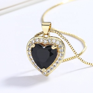 Link Chain Love Premium Beautiful <strong>Black</strong> <strong>Heart</strong> -Shaped Pendant Necklace Fine Fashion Jewelry Gifts for Women - Product Image 1