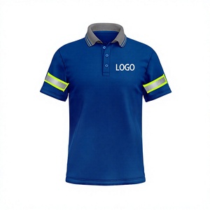 Polo à manches courtes en polyester bleu marine haute visibilité, respirant, pour travaux de construction, personnalisable avec votre LOGO - Product Image 2