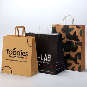 Sac en papier kraft noir robuste de qualité supérieure, grand format A4, écologique, pour la livraison de produits de boulangerie, emballage alimentaire à emporter, vente en gros - Product Image 2