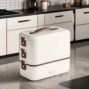 Fiambrera eléctrica portátil <span class=keywords><strong>de</strong></span> 300W, <span class=keywords><strong>calentador</strong></span> <span class=keywords><strong>de</strong></span> alimentos para exteriores <span class=keywords><strong>de</strong></span> oficina <span class=keywords><strong>de</strong></span> tres capas aislado <span class=keywords><strong>de</strong></span> acero inoxidable con tapa <span class=keywords><strong>de</strong></span> plástico - Product Image 2