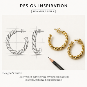 Aros de Oro de 14K con Baño al Vacío, Diseño de Cuerda Trenzada, 30 mm, Acero Inoxidable, Doble Tira - Product Image 2