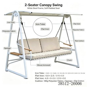 Columpio de Dos Plazas con Toldo, Estructura de Acero Blanco, Asiento Acolchado Suave, Muebles de Jardín para Exteriores, Diseño Moderno 38512-26006 - Product Image 1
