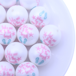 Venta al por mayor 20mm Take Me to the Beach Matte Printed White Acrylic Matte Beadable Beads para joyería Chunky Bubblegum Beadable Beads - Product Image 5