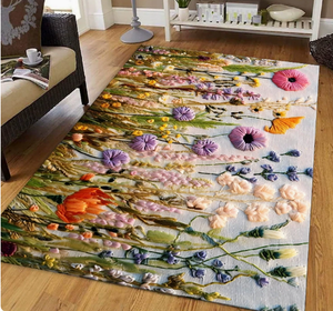 Tapis en velours brodé de fleurs et de cristaux pour salon, table basse, anti-poussière, facile d'entretien, tapis doux pour la maison, vente en gros, livraison directe - Product Image 2
