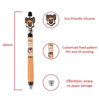 O&Q Nouveau Stylo Gel Effaçable Thermosensible Encre Bleue Noire Doux au Toucher pour Enfants, Design Perles Épineuses, Plastique 0.5mm, Chien de Dessin Animé Mignon