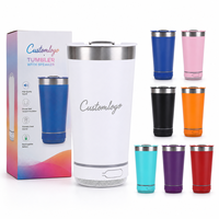 Gobelet isotherme premium 16 oz en acier inoxydable 304 à double paroi avec haut-parleur Bluetooth, lumière LED et ouvre-bouteille intégré pour le camping