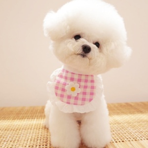 Babero de algodón a cuadros estilo coreano para perros, toalla para la saliva de mascotas, para Bichón Frisé, Teddy, Pomerania, con diseño de corbata, color personalizado, para todas las estaciones - Product Image 3