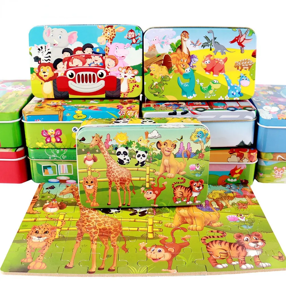 60 Pieces Wooden Puzzle Kids Toy Cartoon Animal Wood Jigsaw Puzzles Child Early Educational Learning Toys for Christmas Gift