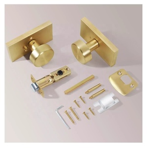 Sự riêng tư vàng và màu đen núm cửa nội thất, satin đồng và Matt màu đen tay nắm cửa với khóa, hiện đại Vòng - Product Image 3