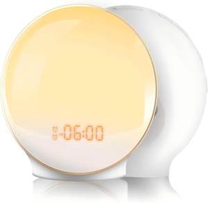 Reloj despertador electrónico LED analógico para amanecer y atardecer, lámpara de noche con luz de ambiente colorida, ruido blanco para niños - Product Image 3