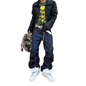 Jeans Unisex American Clean Fit de Mezclilla Cruda Lavada con Bordado Cursivo, Pantalones Casuales de Pierna Recta y Corte Holgado - Product Image 5