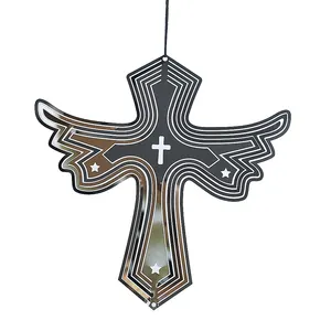 Крыло ангела крест ветер Спиннер 3D из нержавеющей стали колокольчики улавливатель части дома сад Рождественский подвесной Декор