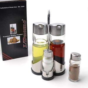 Aeofa 4pcs di vetro spezia set con metallo cremagliera di vetro sale <span class=keywords><strong>pepe</strong></span> bottiglia di <span class=keywords><strong>olio</strong></span> <span class=keywords><strong>e</strong></span> aceto condimento ampolla in acciaio in acciaio inox coperchio della copertura - Product Image 3